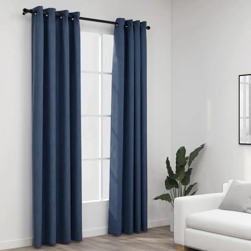 Verduisterende linnen-look gordijnen voor woonkamer slaapkamer en kantoor - Blauw / 140 x 245 cm / 2 - Gordijnen &