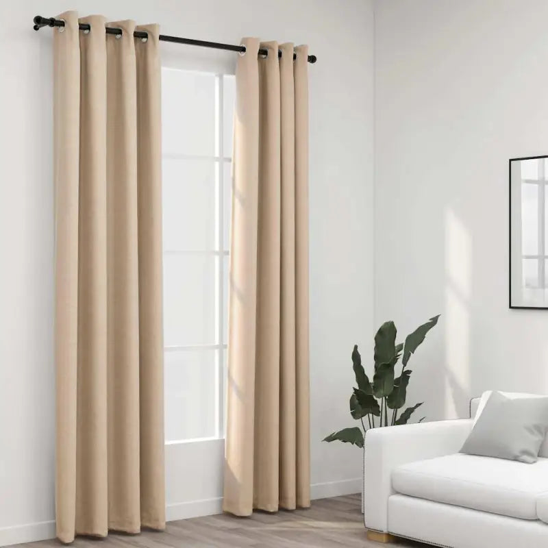 Verduisterende linnen-look gordijnen voor woonkamer slaapkamer en kantoor - Beige / 140 x 245 cm / 2 - Gordijnen &