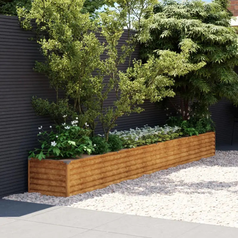 Verhoogde plantenbak van cortenstaal voor tuin en balkon decoratie - 386 x 50 x 36 cm / 1 - Bloempotten & plantenbakken