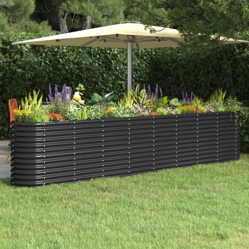 Verhoogde plantenbak van gepoedercoat staal voor tuin en balkon - Antraciet / 332 x 40 x 68 cm / 1 - Bloempotten &