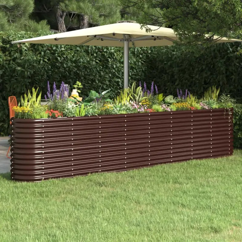 Verhoogde plantenbak van gepoedercoat staal voor tuin en balkon - Bruin / 332 x 40 x 68 cm / 1 - Bloempotten &