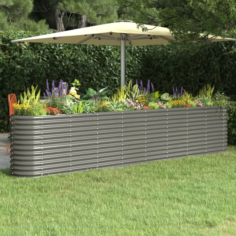 Verhoogde plantenbak van gepoedercoat staal voor tuin en balkon - Grijs / 332 x 40 x 68 cm / 1 - Bloempotten &