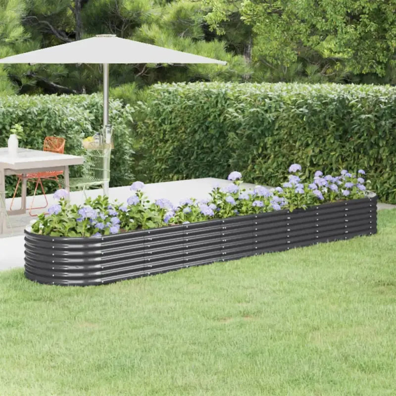 Verhoogde plantenbak van gepoedercoat staal voor tuin en terras - Antraciet / 368 x 80 x 36 cm / 1 - Bloempotten &