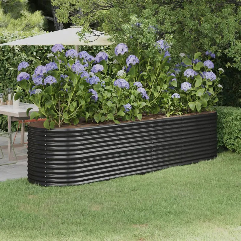 Verhoogde plantenbak van gepoedercoat staal voor tuin en terras - Antraciet / 296 x 80 x 68 cm / 1 - Bloempotten &