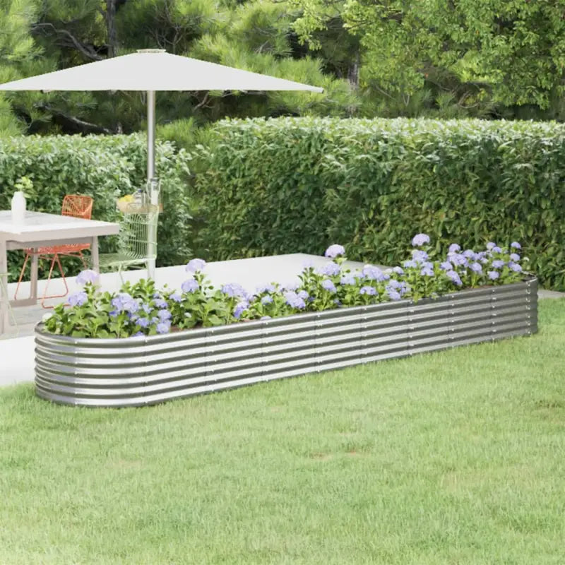 Verhoogde plantenbak van gepoedercoat staal voor tuin en terras - Zilver / 368 x 80 x 36 cm / 1 - Bloempotten &