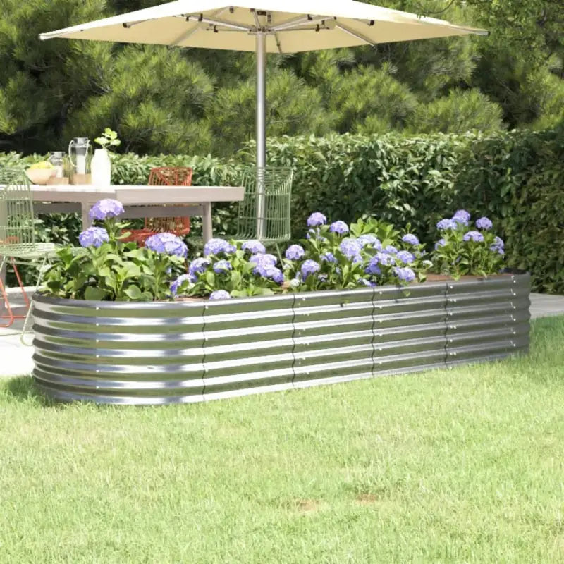 Verhoogde plantenbak van gepoedercoat staal voor tuin en terras - Zilver / 224 x 80 x 36 cm / 1 - Bloempotten &