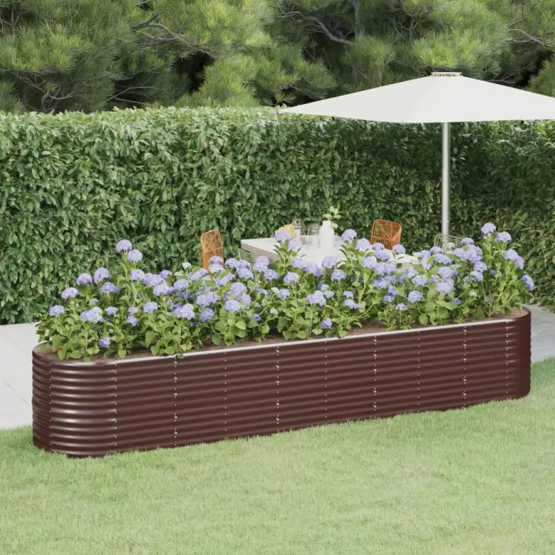 Verhoogde plantenbak van gepoedercoat staal voor tuin en terras - Bruin / 368 x 80 x 68 cm / 1 - Bloempotten &