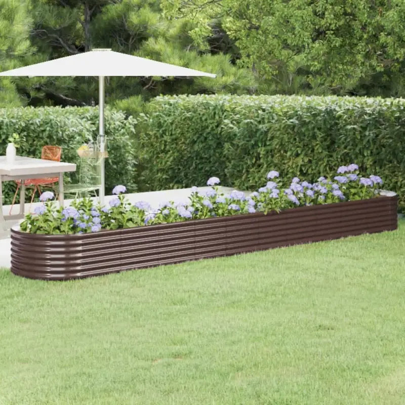 Verhoogde plantenbak van gepoedercoat staal voor tuin en terras - Bruin / 440 x 80 x 36 cm / 1 - Bloempotten &