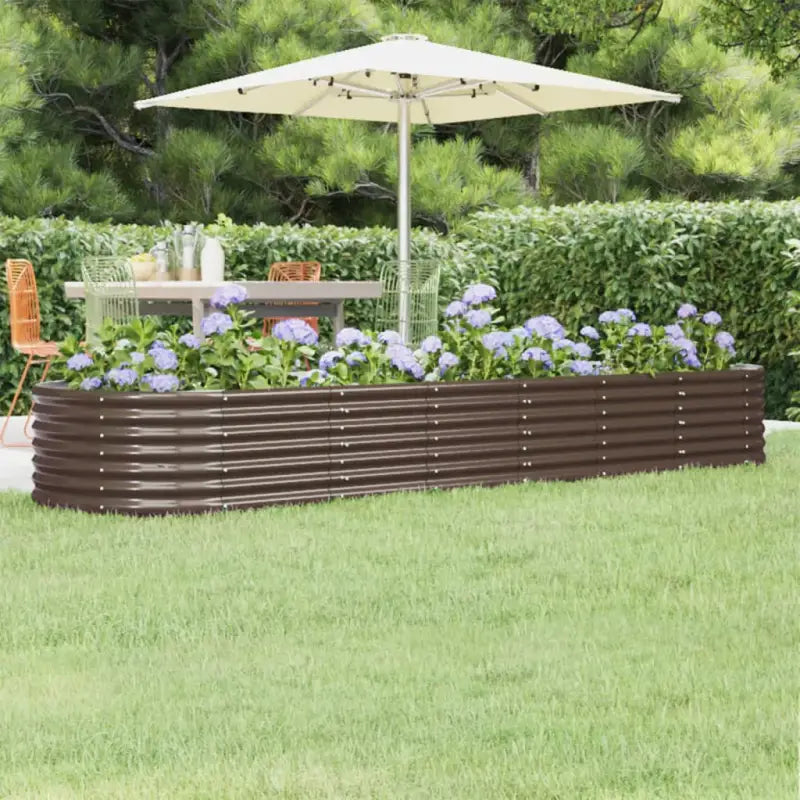 Verhoogde plantenbak van gepoedercoat staal voor tuin en terras - Bruin / 296 x 80 x 36 cm / 1 - Bloempotten &