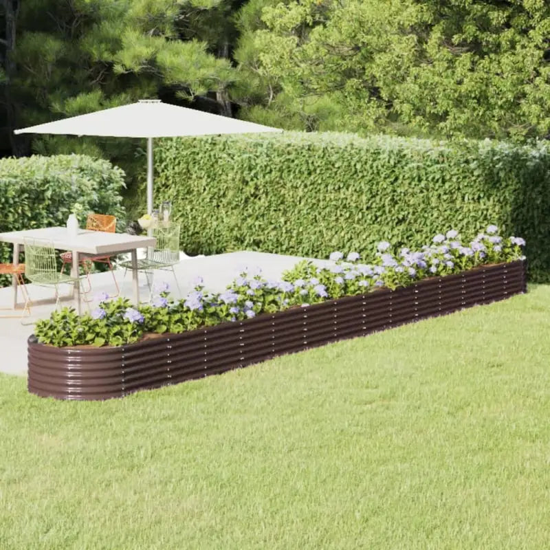 Verhoogde plantenbak van gepoedercoat staal voor tuin en terras - Bruin / 620 x 80 x 36 cm / 1 - Bloempotten &