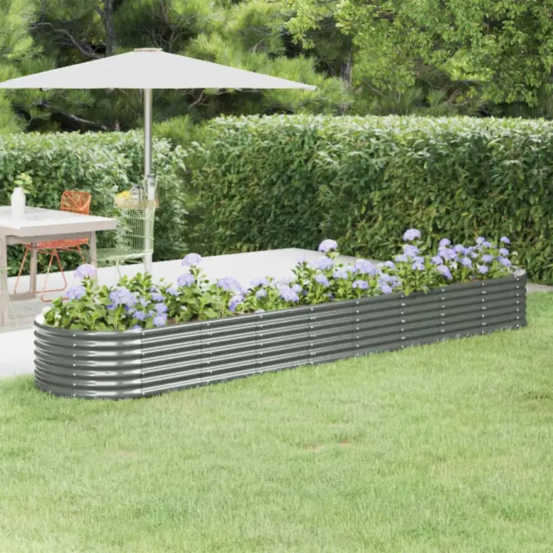 Verhoogde plantenbak van gepoedercoat staal voor tuin en terras - Grijs / 368 x 80 x 36 cm / 1 - Bloempotten &