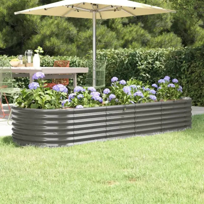 Verhoogde plantenbak van gepoedercoat staal voor tuin en terras - Grijs / 224 x 80 x 36 cm / 1 - Bloempotten &