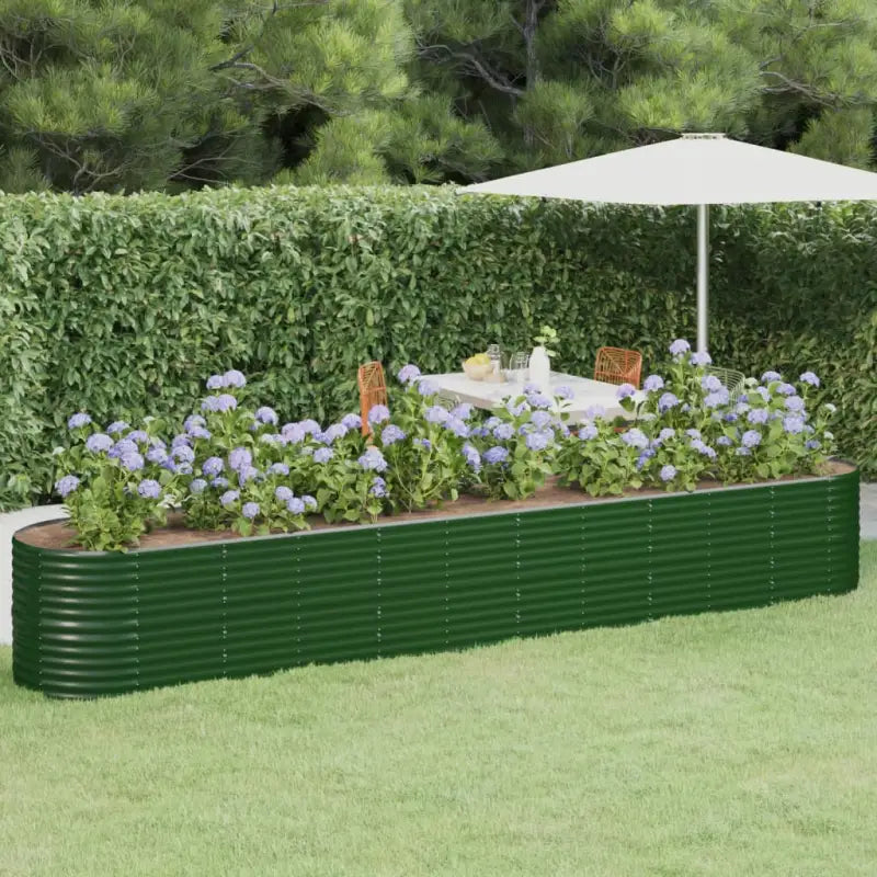 Verhoogde plantenbak van gepoedercoat staal voor tuin en terras - Groen / 440 x 80 x 68 cm / 1 - Bloempotten &