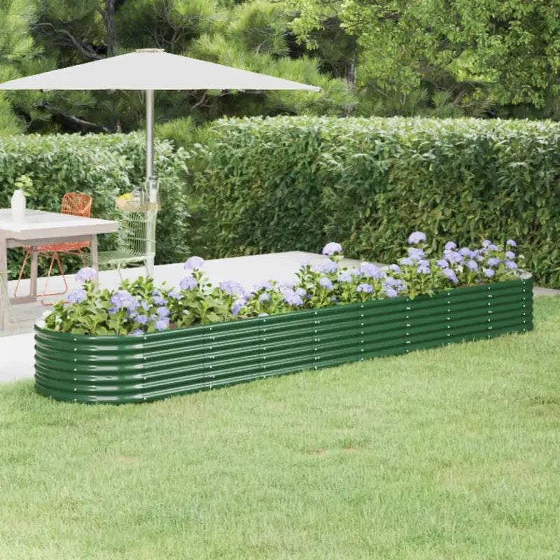 Verhoogde plantenbak van gepoedercoat staal voor tuin en terras - Groen / 368 x 80 x 36 cm / 1 - Bloempotten &