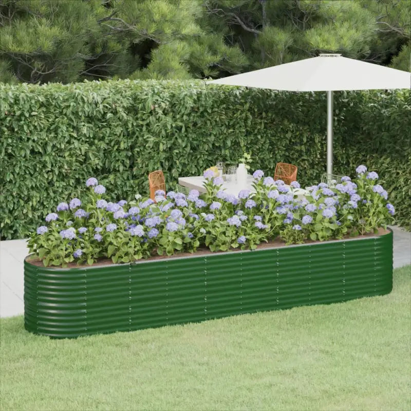 Verhoogde plantenbak van gepoedercoat staal voor tuin en terras - Groen / 368 x 80 x 68 cm / 1 - Bloempotten &
