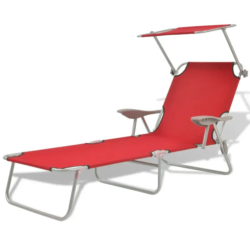 Verstelbare Ligstoel met Inklapbare Luifel voor Zonnebaden - Rood / 1 - Ligstoelen