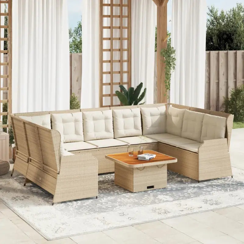 Verstelbare tuinbank van gepoedercoat staal voor jouw terras of tuin - beige en crèmekleurig / Met tafel - Tuinsets