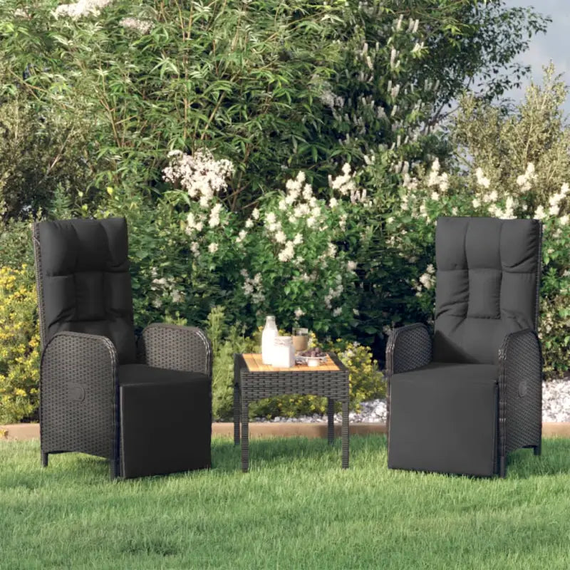 Verstelbare tuinstoelen met tafel van poly rattan en zwart materiaal - Zwart / 3 - Tuinstoelen