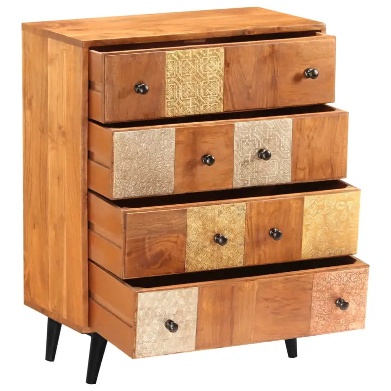 Vintage houten ladekast van massief acaciahout met metalen details - 60 x 30 x 75 cm / 1 - Commodes & ladekasten