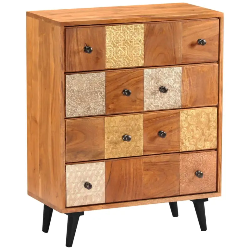 Vintage houten ladekast van massief acaciahout met metalen details - 60 x 30 x 75 cm / 1 - Commodes & ladekasten