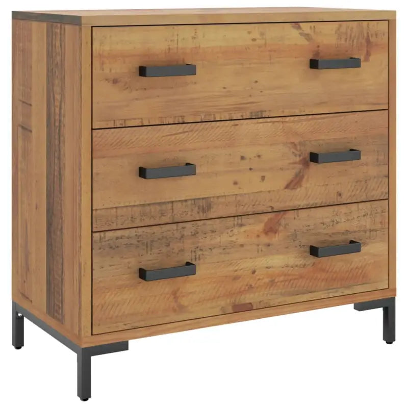 Vintage houten ladekast van massief grenenhout met metalen poten - Commodes & ladekasten