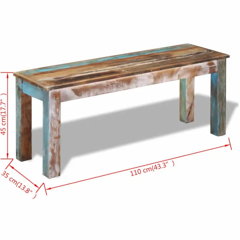 Vintage opberg- en halbankje van massief gerecycled hout - 110 x 35 x 45 cm - Opberg- & halbankjes