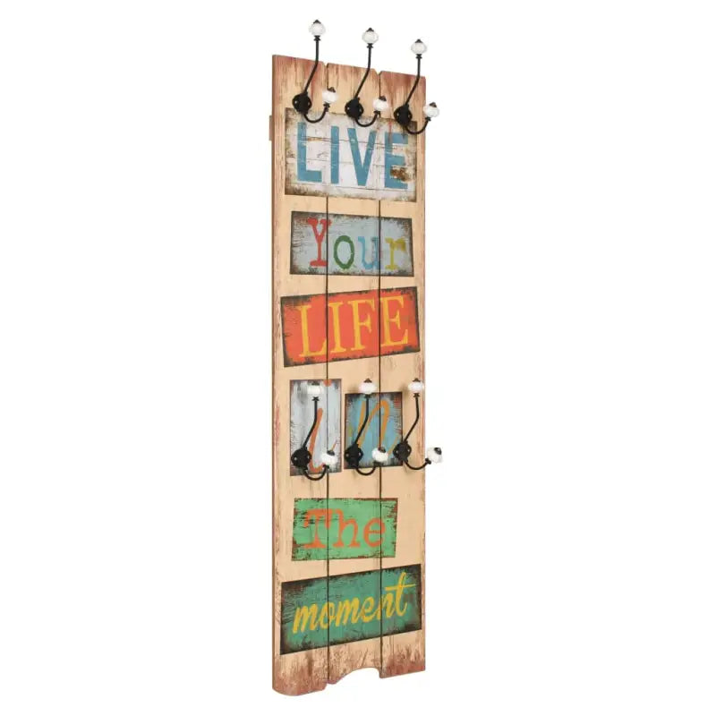 Vintage stijl kapstok met metalen haken en levering bevat - Live Life / 1 - Kapstokken