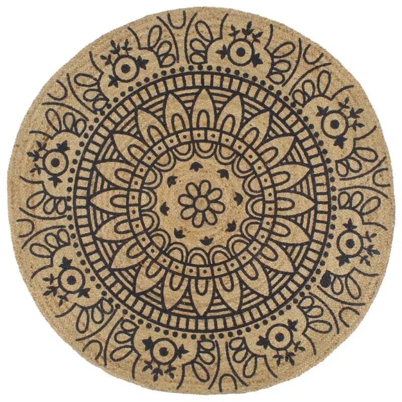 Vloerkleed met driehoek print van gevlochten jute voor een natuurlijke look - 120 cm / Blauw bloempatroon - Vloerkleden