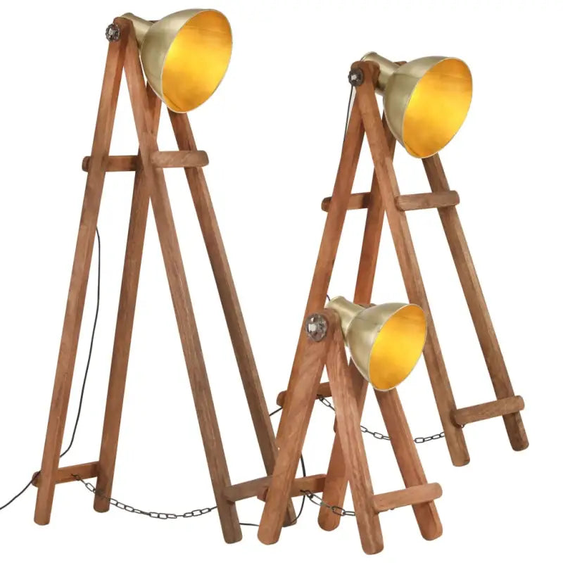 Vloerlampen set met verweerde bruine afwerking en massief mangohout - Koper / 3 - Lampen