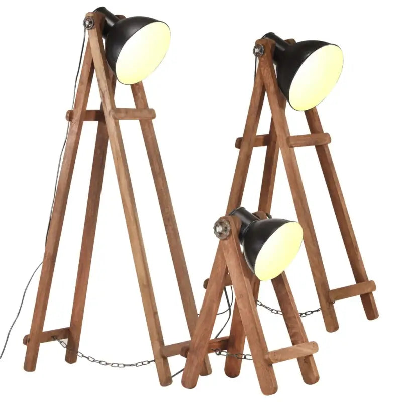 Vloerlampen set met verweerde bruine afwerking en massief mangohout - Zwart / 3 - Lampen