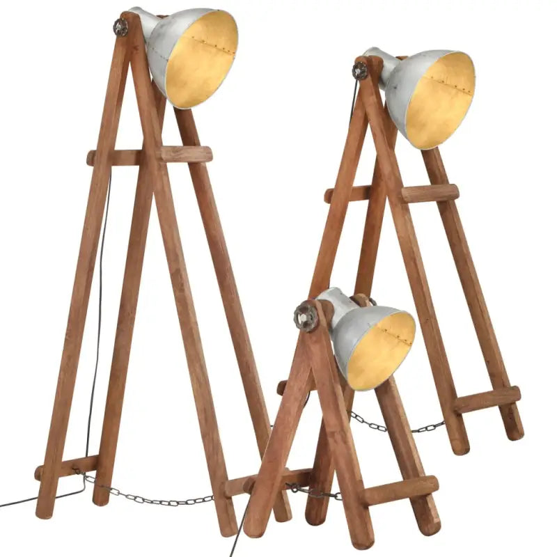 Vloerlampen set met verweerde bruine afwerking en massief mangohout - Lampen