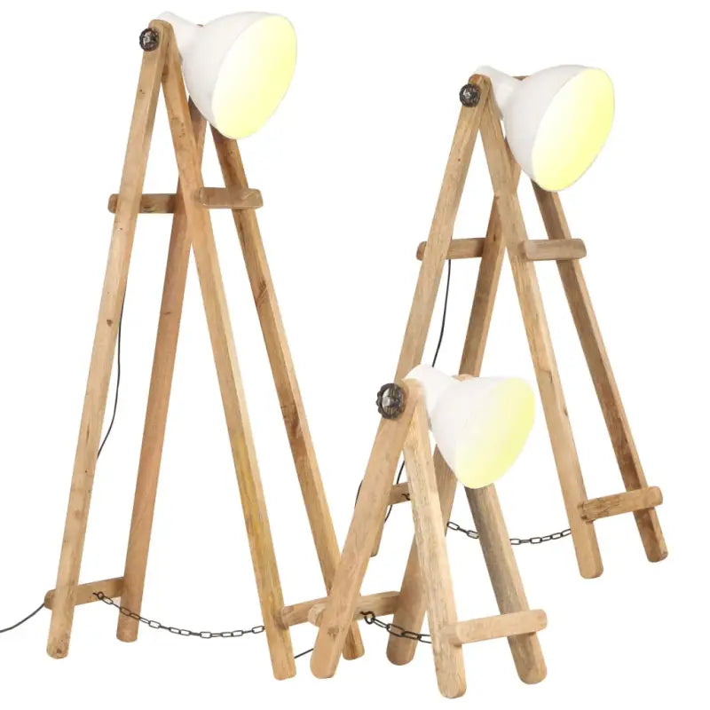 Vloerlampen set met verweerde bruine afwerking en massief mangohout - Wit / 3 - Lampen