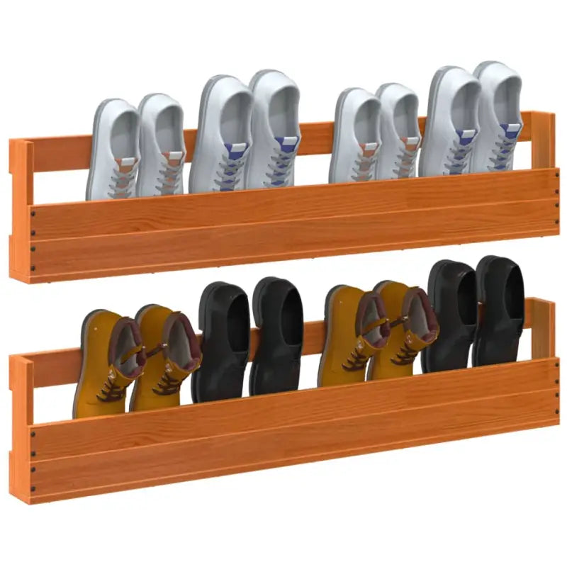 Wandgemonteerd schoenenrek van massief grenenhout voor binnen handbereik - Wasbruin / 2 / 110 cm - Schoenenrekken