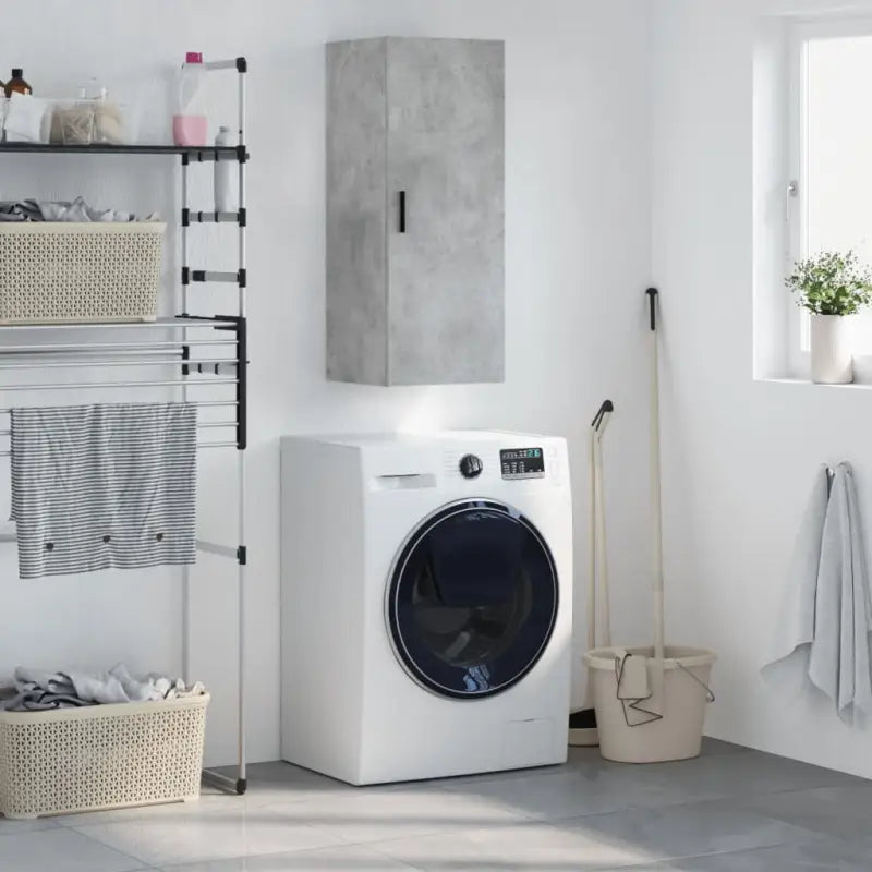 Wandgemonteerde dressoir met elegant bewerkt hout Design - Betongrijs / 1 - Dressoirs & buffetkasten