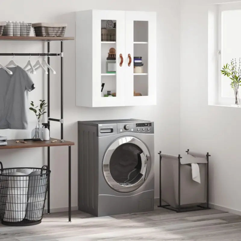 Wandgemonteerde dressoir van bewerkt hout in hoogglans wit - Wit / 1 - Dressoirs & buffetkasten