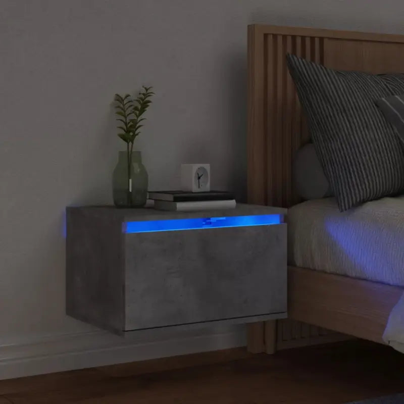 Wandgemonteerde nachtkastje in bewerkt hout met LED-verlichting - Betongrijs / 1 - Nachtkastjes