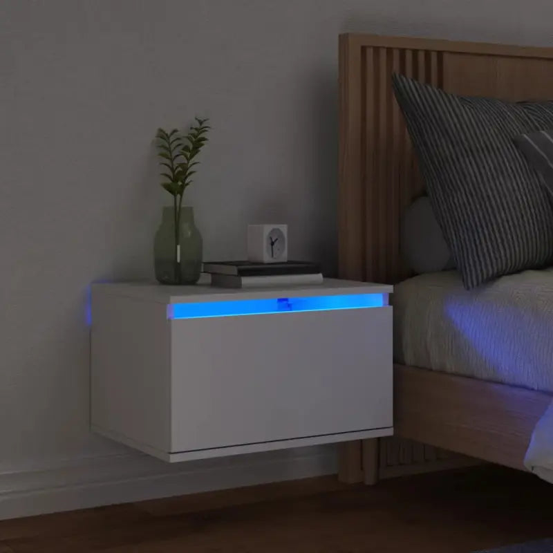 Wandgemonteerde nachtkastje in bewerkt hout met LED-verlichting - Wit / 1 - Nachtkastjes