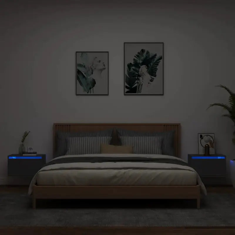 Wandgemonteerde nachtkastje in bewerkt hout met LED-verlichting - Zwart / 2 - Nachtkastjes