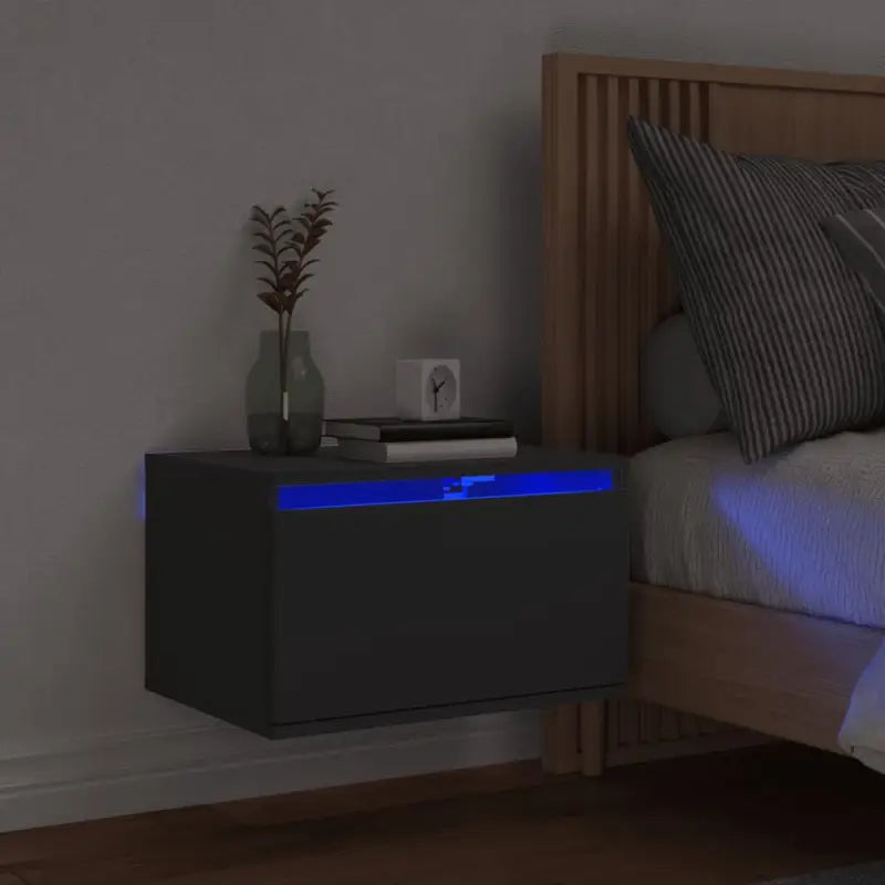 Wandgemonteerde nachtkastje in bewerkt hout met LED-verlichting - Zwart / 1 - Nachtkastjes