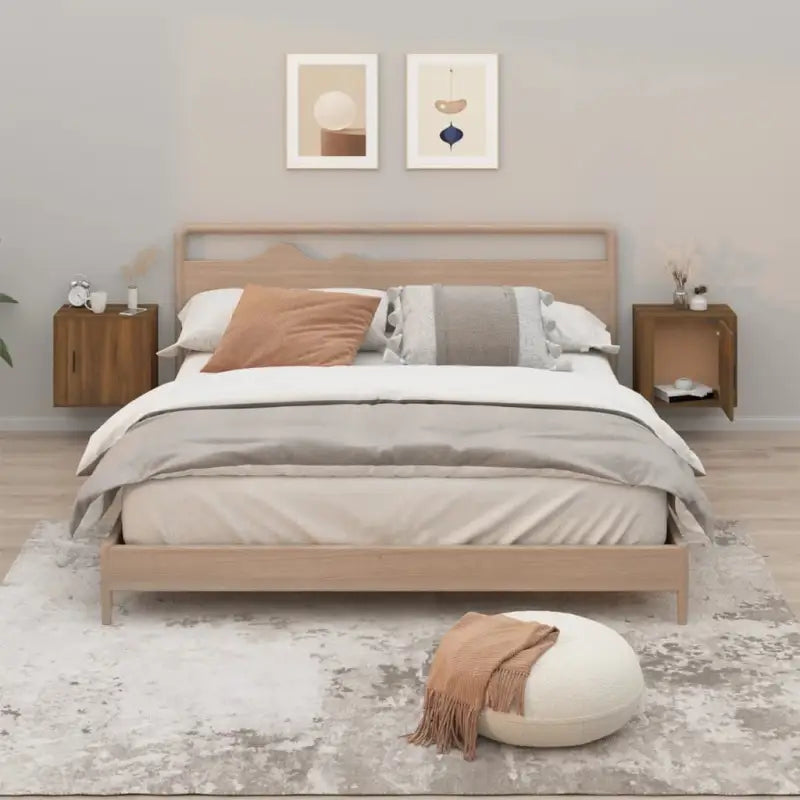 Wandgemonteerde nachtkastje met elegant en duurzaam ontwerp - bruin eikenkleur / 2 - Nachtkastjes