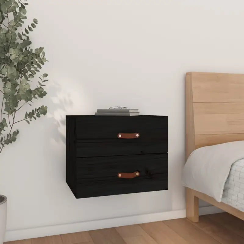 Wandgemonteerde nachtkastje van massief grenenhout met stabiel blad - Zwart / 1 - Opbergkasten & lockerkasten