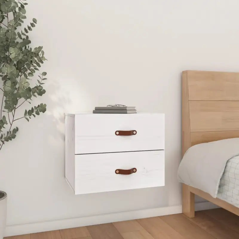 Wandgemonteerde nachtkastje van massief grenenhout met stabiel blad - Wit / 1 - Opbergkasten & lockerkasten