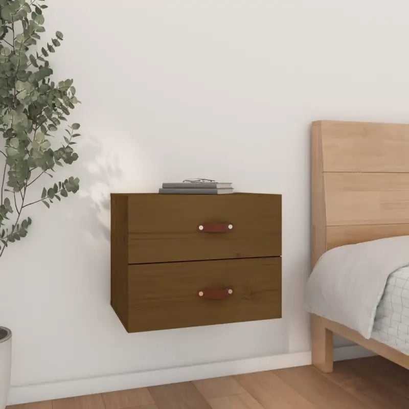 Wandgemonteerde nachtkastje van massief grenenhout met stabiel blad - Honingbruin / 1 - Opbergkasten & lockerkasten
