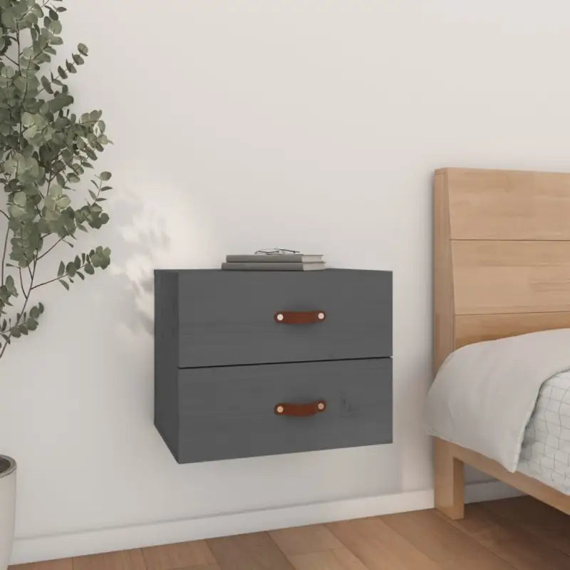 Wandgemonteerde nachtkastje van massief grenenhout met stabiel blad - Grijs / 1 - Opbergkasten & lockerkasten