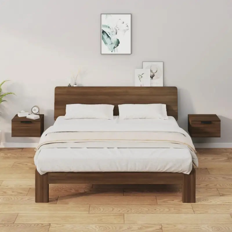 Wandgemonteerde nachtkastjes met stabiel blad en elegant ontwerp - bruin eikenkleur / 2 - Nachtkastjes