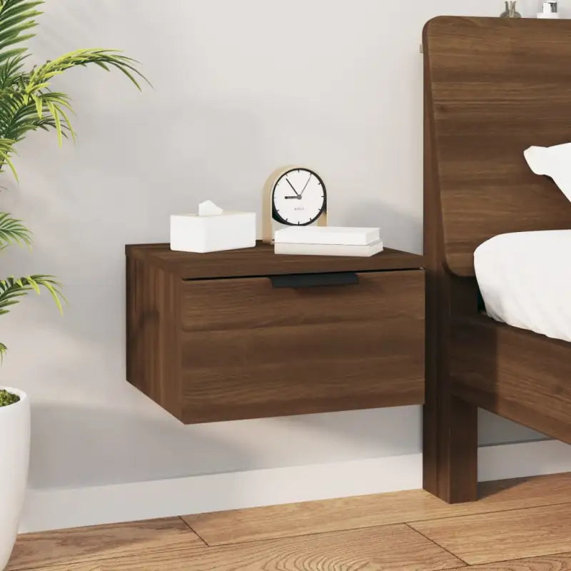 Wandgemonteerde nachtkastjes met stabiel blad en elegant ontwerp - bruin eikenkleur / 1 - Nachtkastjes