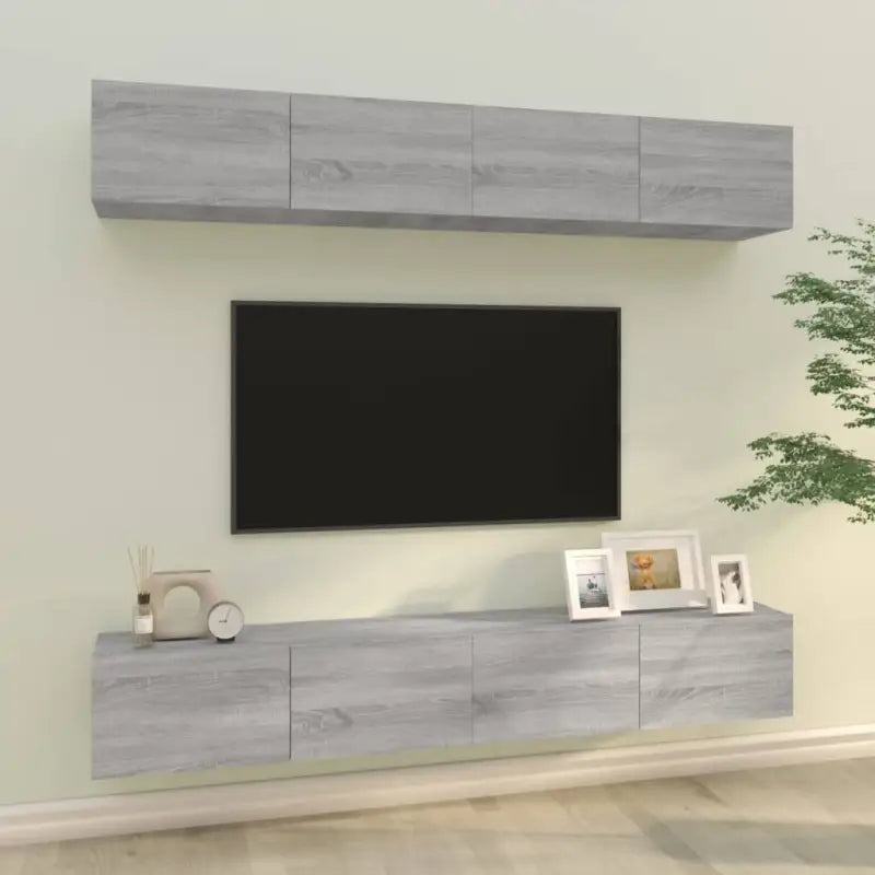Wandgemonteerde Tv-meubels van bewerkt hout met strak ontwerp - Grijs sonoma / 4 / 100 cm - Tv-meubels
