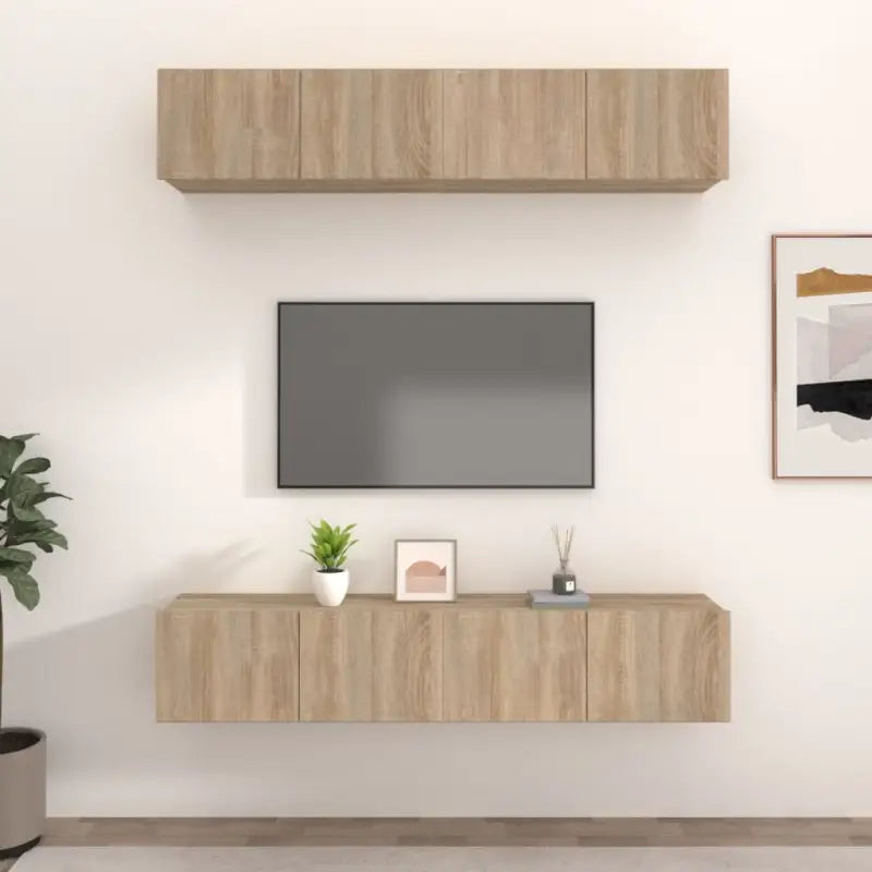 Wandgemonteerde Tv-meubels van bewerkt hout met strak ontwerp - Sonoma eiken / 4 / 80 cm - Tv-meubels