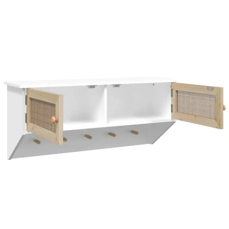 Wandkapstok met natuurlijk rattan en stevig blad voor opbergruimte - Wit / 1 - Wandplanken