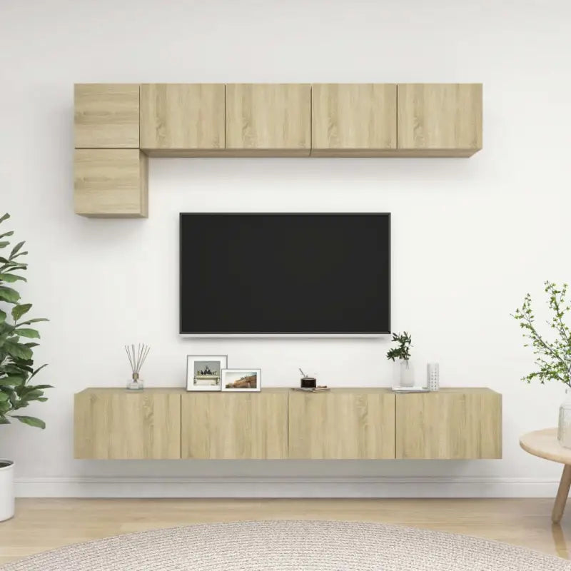 Wandmeubelset voor tv met ruime opbergruimte - Sonoma eiken / 1 / 100 cm - Tv-meubels